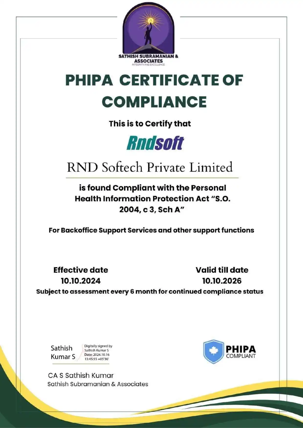 PHIPA Certificate